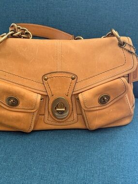 Coach Tan Leather Shoulder Bag with Gold Hardware